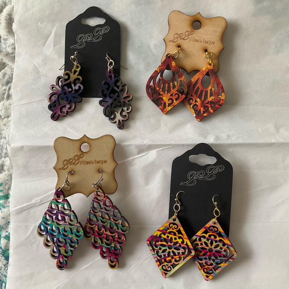 Vibrant Multicolor Wooden Earrings Set